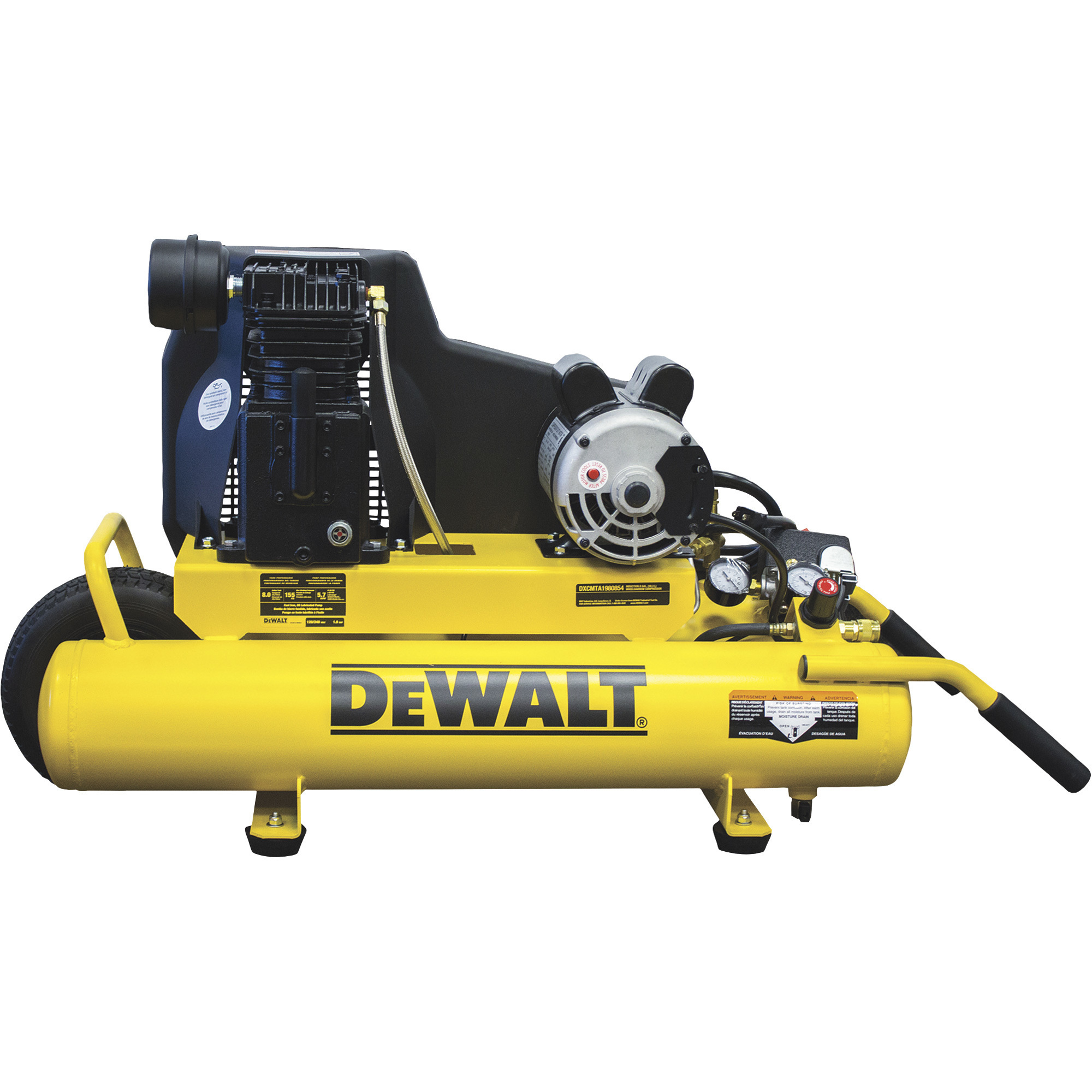 DEWALT, DEWALT AIR COMP. 8-GAL. ELEC., Horsepower 1.9 HP, Air Tank Size 8 Gal, Volts 120/240 Model# DXCMTA1980854.SAN